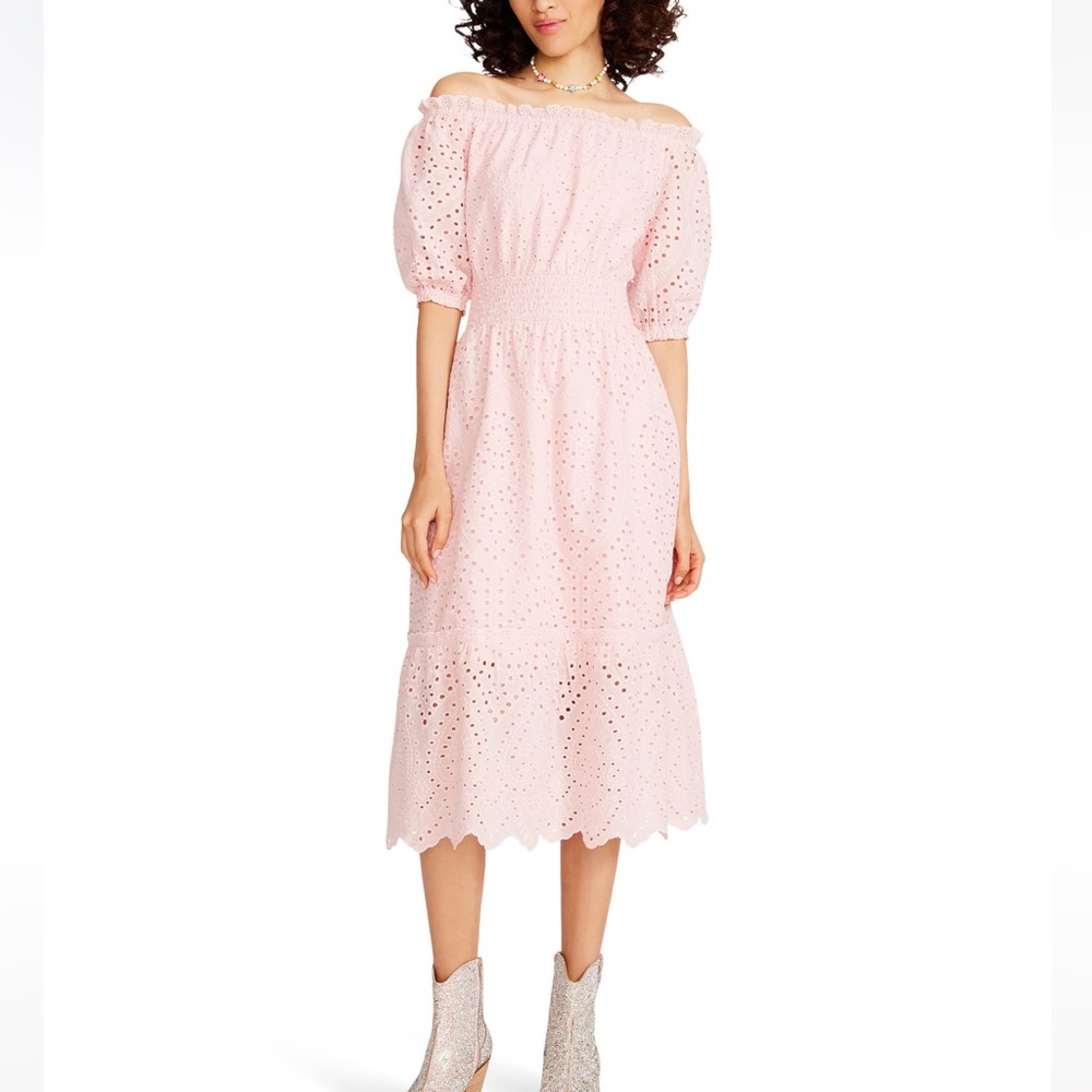 Betsey Johnson Off the Shoulder Eyelet Midi Dress